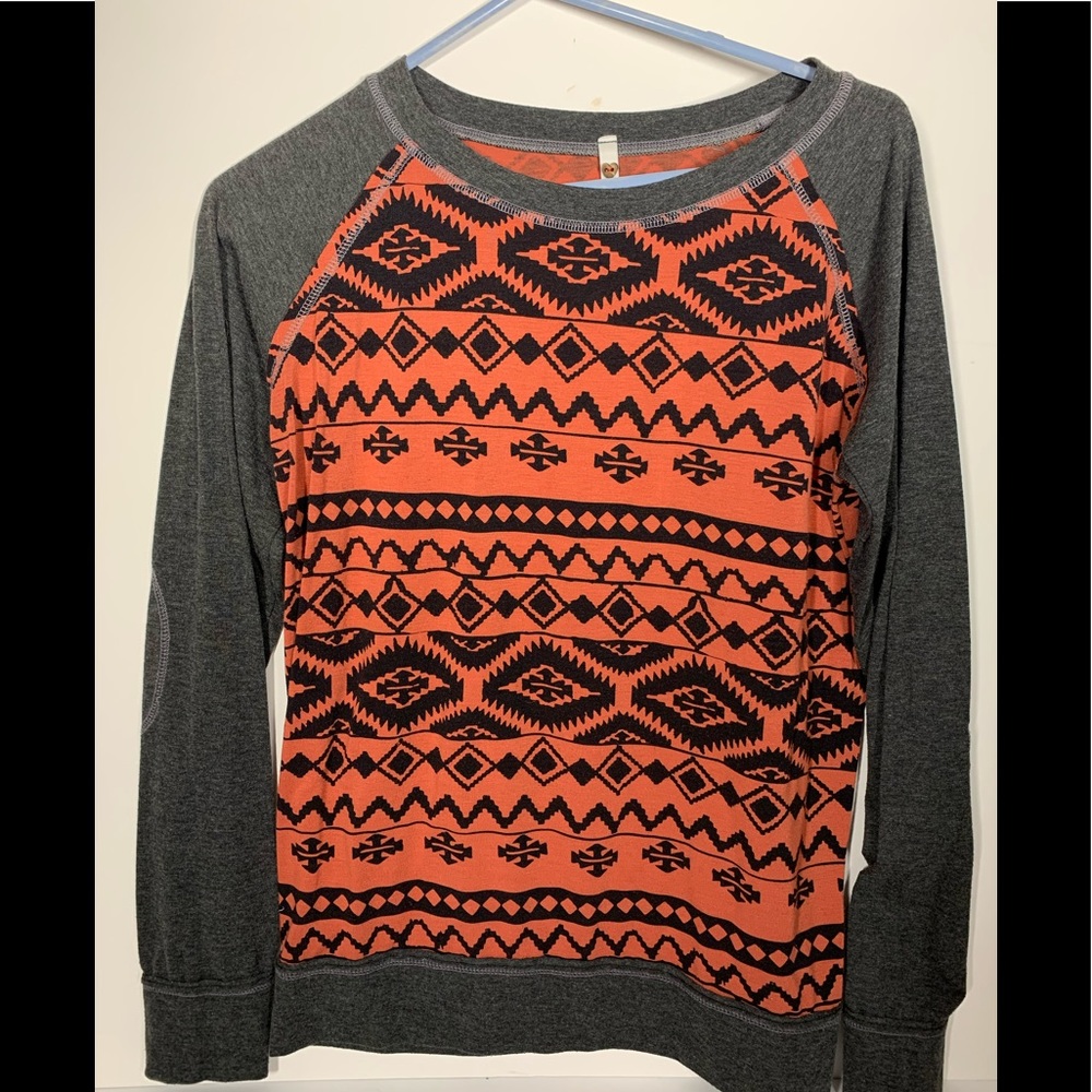 Tribal pattern long sleeve with elbow patches